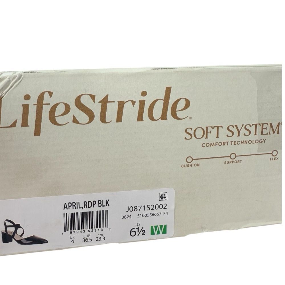 LifeStride April Black Patent Slingback Pumps Heels 6.5 Wide New In Box - Picture 15 of 15